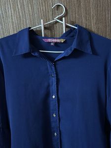 Blue Ruffle Sleeve Blouse