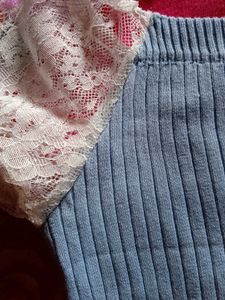 Blue Ribbed with Lace Sleeves