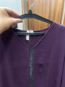 Royal Purple Pintuck Top with Embellished Zipper –