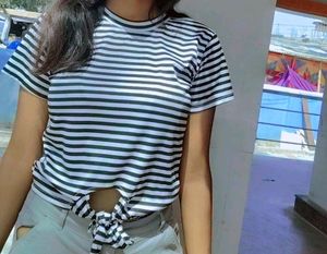 White And Black Lining Crop Top