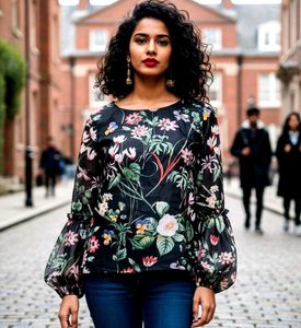 DJ&amp;C Floral Print Bishop Sleeve Top