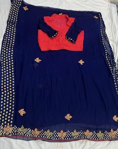 Elegant Navy Blue Saree with Embellishments