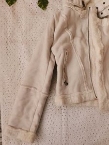 Cream Faux Shearling Biker Jacket