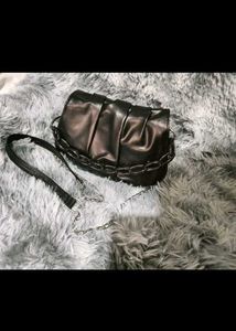Black Ruched Chain Shoulder Bag