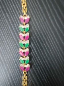 Gold Chain Bracelet with Pink &amp; Green Gems