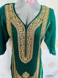 Green &amp; Gold Embroidered Salwar Kameez