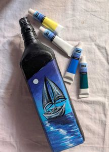 Hand Painted Seascape ship Bottle Art