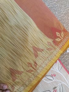 Peach And Beige Dual Tone Supernet Saree
