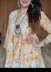 Yellow Chikan kari Top