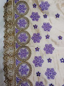Elegant Cream &amp; Purple Embroidered Kurta Set 💜