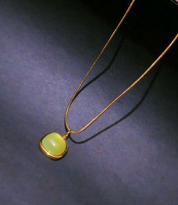 Gold &amp; Green Stone Pendant Necklace