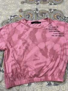 MADAME Cropped Pink Graphic Print Tee