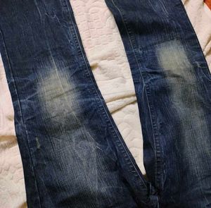 Vintage Studded Dark Wash Textured Flare Denim