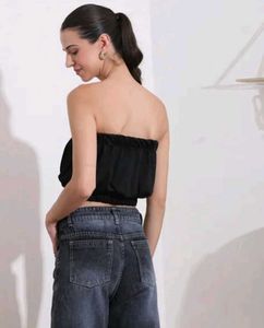 Shein Strapless Elasticated Waist Pleated Short