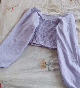 Beautiful Lavender Balloon Sleeve Crop Top🪐🌼