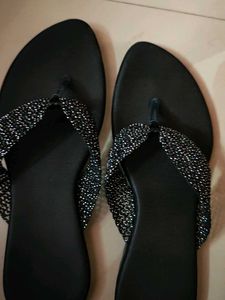 Black Jeweled Thong Sandals