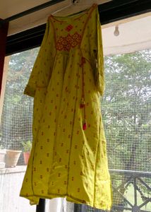 Yellowish Green Embroidered Tassel Dress