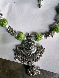 Green Beaded Necklace and Earring Set