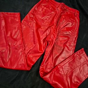 Red Faux Leather Pants|goth