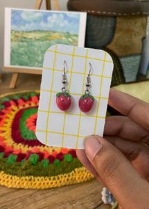Handmade Strawberry Dangle Earrings