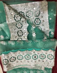 Teal Floral Embellished Dupatta
