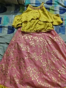 Pink &amp; Gold Ethnic skirt croptop