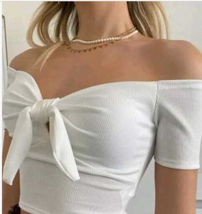 Cute White Tie-Front Crop Top