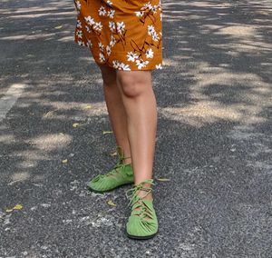 Green Tie Up Flats