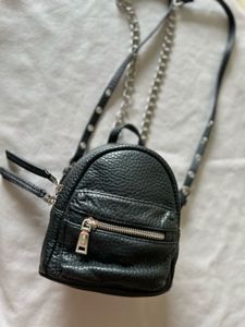 Mini Black Backpack with Chain Detail