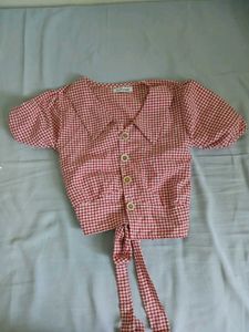 Red Gingham Tie-Front Top