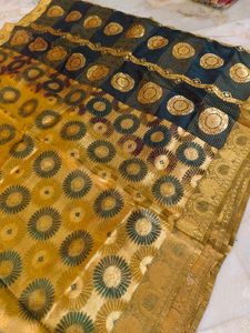 Golden Floral Pattu Saree