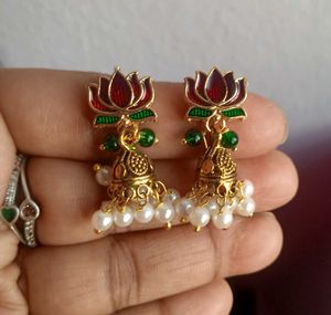 Lotus Jhumka Earrings