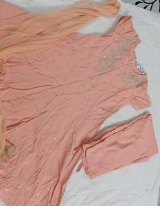 Peach Embroidered Kurta Set