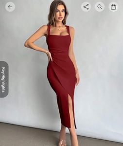 Elegant Maroon Bodycon Midi Dress