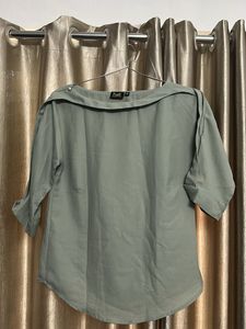 Chic Sage Green Boat Neck 3/4 Sleeve Top