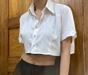 Tailored White Cropped Button Up Shirt