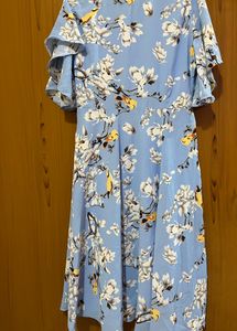 Blue Printed Flared Maxi Dress