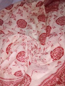 Elegant Red &amp; White Printed Saree