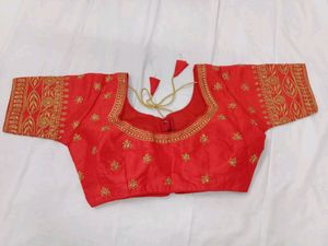 Banglori Silk Embroidery Work Red Blouse