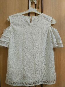 White Embroidered Cold Shoulder Top