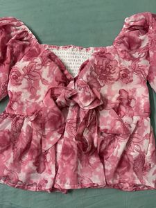 Floral Print Tie Front Top