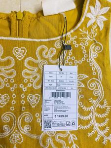(NEW) UNUSED TAGGED 🌻Embroidered Mustard Dress🌻