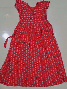 Red Printed Midi Dress