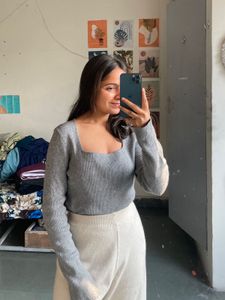 Gray Square Neck Top