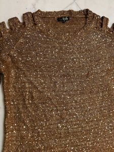 Sparkly Cold Shoulder Sweater