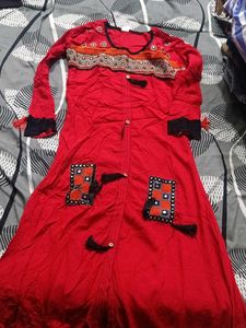 Red Embroidered Kurta