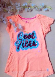 Kids Summer Top With Sequin Design And Lace Sleeve