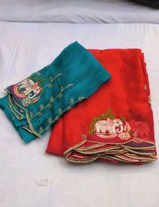 Elegant Red & Teal Saree