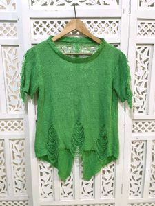 Trendy Green Distressed Knit Top B