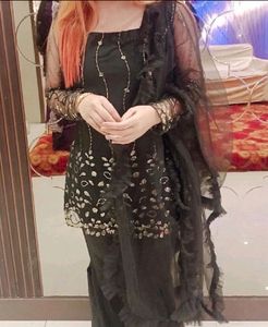 Black And Gold Sharara Set